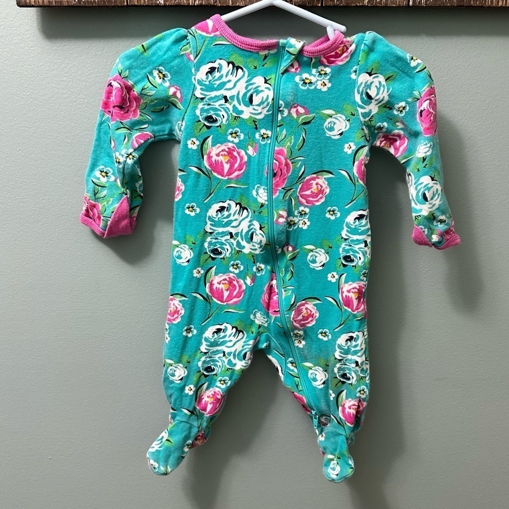 Blue Floral Sleep & Play Footies By Wonder Nation 0-3 Months